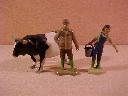 Painted plastic farm figures, Bull, Farmer and Farm Hand