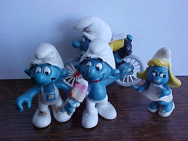 Petrol Attendant, Ice Lolly, Biker and Smurfette